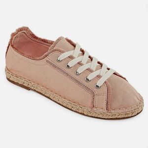 Pop Arcita Oxford Lace-Up Shoes Beige / Pink Canvas Espadrille Style Closed Toe
